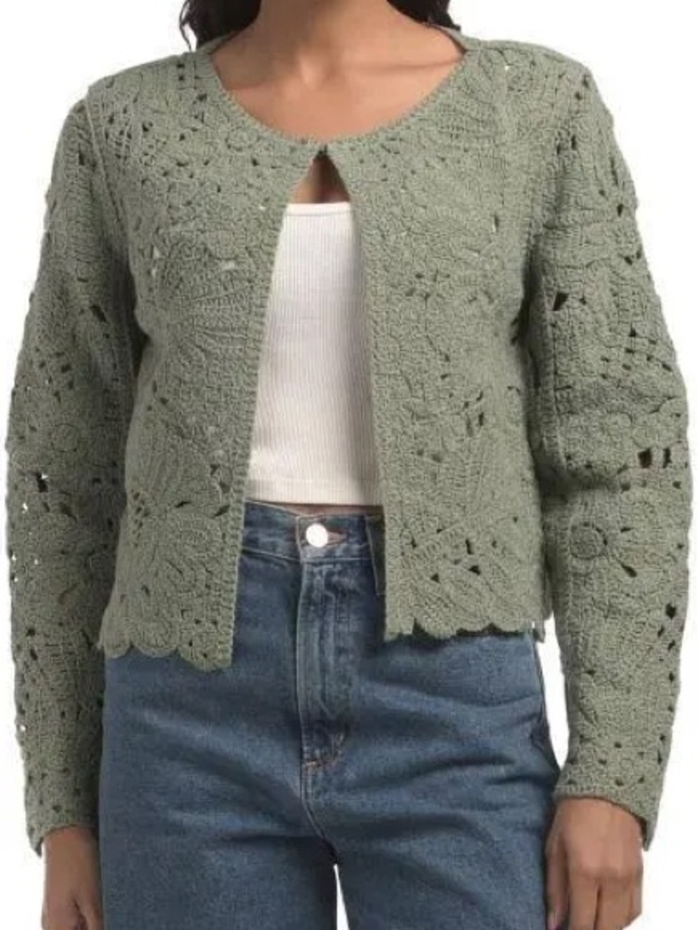 NWT House of Harlow 1960 Olive Sage Openwork Crochet Cardigan small - Picture 5 of 10